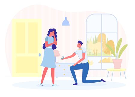 Man Making Marriage Proposal to Woman in Room.のイラスト素材