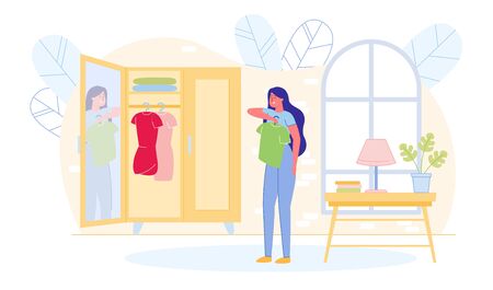 Bright Poster, Girl Picks Up Outfit for Date.のイラスト素材