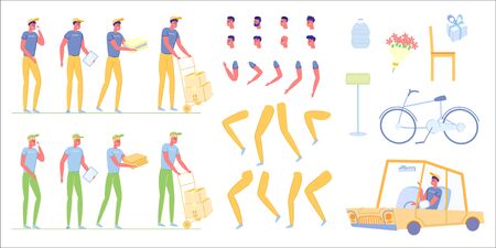 Delivery Man Character Creation Set with Parcels.のイラスト素材