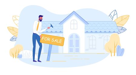 Realtor Hammer Wooden Plaque with Offer Sale Houseのイラスト素材