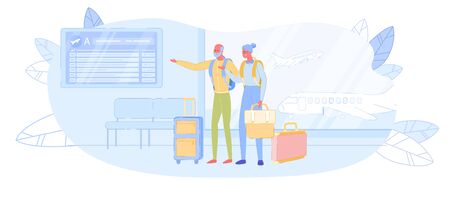 Senior Couple in Airport Wait Boarding on Airplaneのイラスト素材