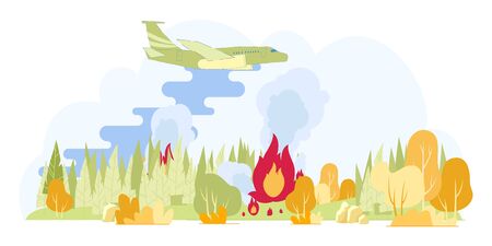Firefighting Airplane Dropping Water in Forest.のイラスト素材