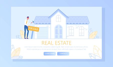 Real Estate Realtor Service Flat Vector Web Bannerのイラスト素材