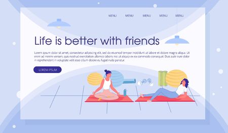 Landing Page with Cartoon Female Friends on Yogaのイラスト素材
