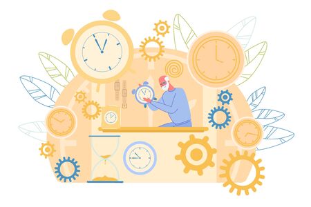 Old Master Working on Watch Repair at Workshopのイラスト素材