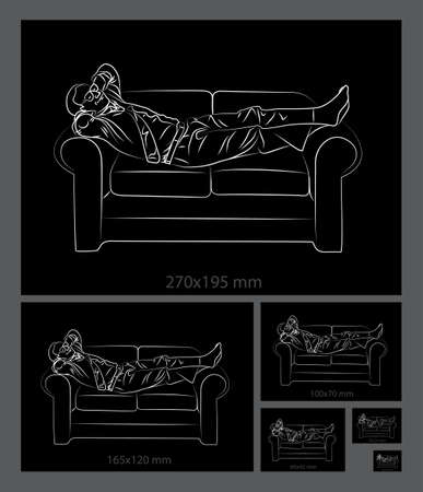 Man relaxing on a sofa drawing.のイラスト素材