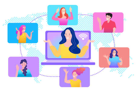 Discussion of business people. businessmen discuss social network, news, social networks, chat, dialogue speech bubbles. Vector illustration in flat cartoon style.のイラスト素材