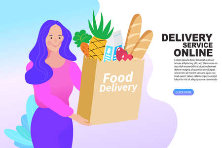 Delivery parcel to door. Shopping online concept. Express delivery. Vector illustration.のイラスト素材