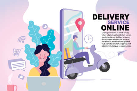 Online shopping banner, mobile app templates, flat design vector poster.のイラスト素材