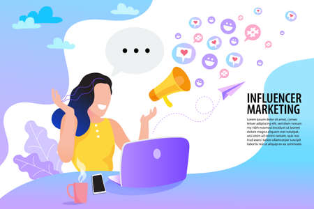 Woman taking pictures of themselves with mobile phones, Social influencer concept. Media content to grab like from social audience Design.のイラスト素材