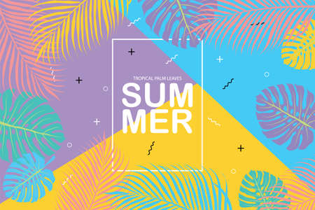 vector cover summer, tropical palm leaves background, EPS10.のイラスト素材