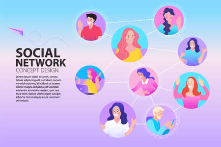 female employee talk on video call with multiracial coworkers engaged in online briefing from home. businesswoman speak using Webcam conference on laptop with diverse colleagues.のイラスト素材