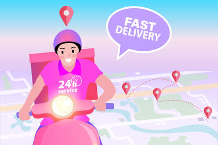Online Delivery Service flat design banner. digital marketing concept. creative website template, Vector illustration.のイラスト素材