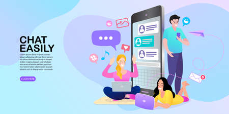 social network concept. Chat easily landing page website. illustration vector flat design.