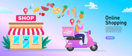 Online Delivery Service flat design banner. digital marketing concept. creative website template, Vector illustration.のイラスト素材