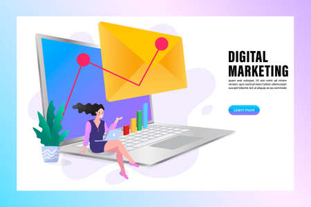 E-mail marketing concepts. Newsletter. mail notification. Social network. Businessman using laptop.vector illustration.のイラスト素材
