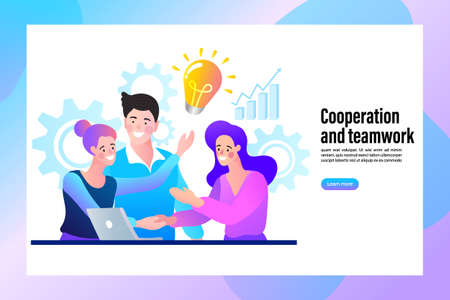 People working together in the company, brainstorming. teamwork concept. online assistant at work. vector illustration.のイラスト素材