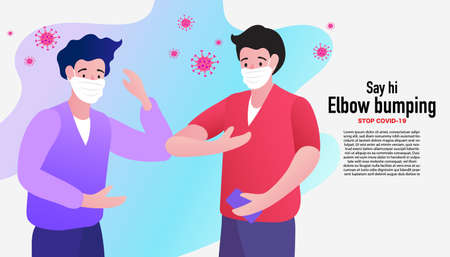 Two people friends greet by bumping elbows instead of greeting with a hug or handshake. Don't shake...