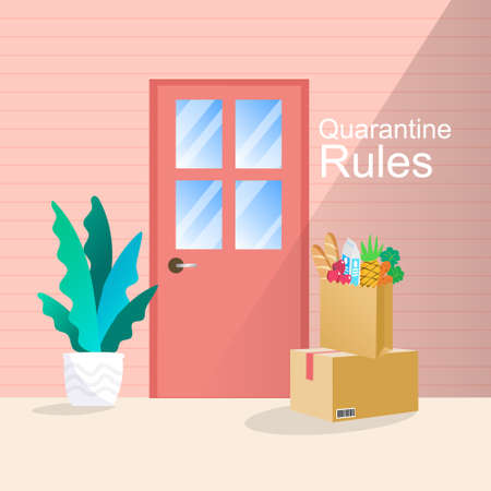 Ecommerce concept. Online shopping. Online delivery service concept. Fast delivery by scooter via mobile phone. Man riding motorcycle. Vector illustration.のイラスト素材