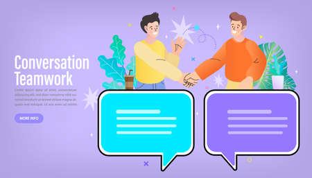vector employee talk on video call on laptop with diverse colleagues. video conferencing at home men having video call meeting with clients at home. Two business partners handshaking.のイラスト素材