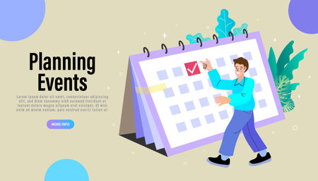 businessman is planning his work. news and events, reminder and timetable. Job schedule optimization. Business Plan and Time Management. planning teamwork. Flat vector illustration.のイラスト素材