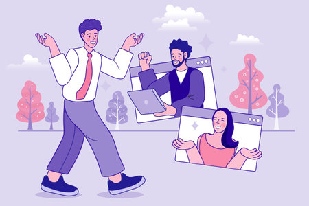 Video conference, webinar, online meeting, video call concept. Vector illustration in flat style