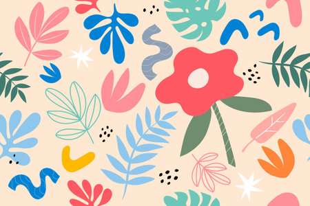 Seamless pattern with hand drawn floral elements. Vector illustration.のイラスト素材