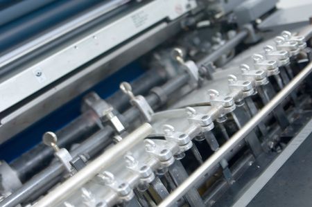 Detail of the sheet feeder of an offset printing pressの写真素材