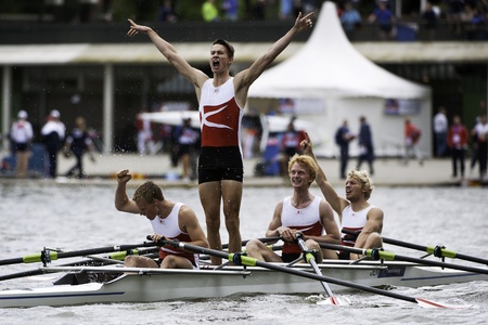 Bosbaan, Amsterdam, Netherlands - 23 July 2011:  The Danish Lightweight Men's Quadruple Sculls win...