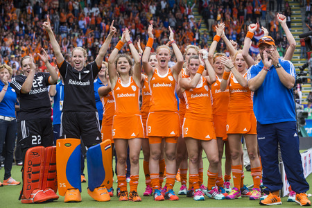 THE HAGUE, NETHERLANDS - JUNE 14: The Dutch Women Hockey team celebrates after winning the Hockey World Cup, beating Australia 2-0.のeditorial素材