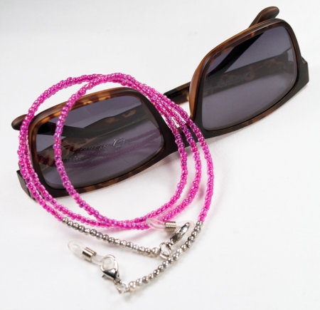 Glasses chain made with purple beads.の写真素材