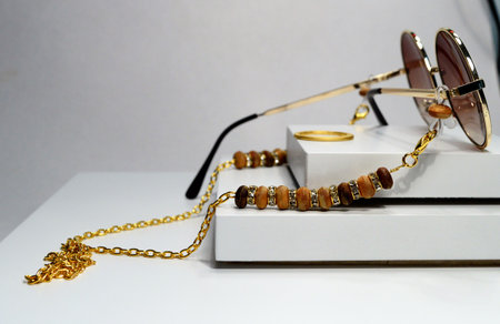 Eyeglass chain, beaded, crystal eyeglass chain models.の写真素材