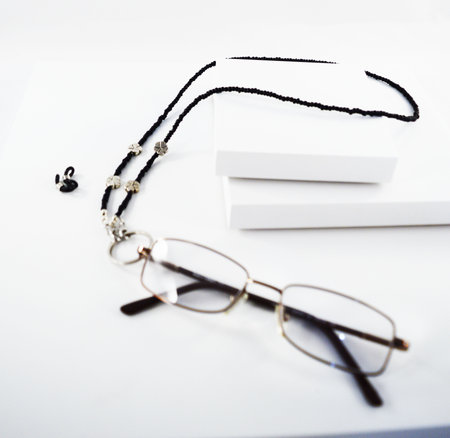 Necklace made for eyeglasses chain, sunglasses chain, adorned with beads and crystals.の写真素材