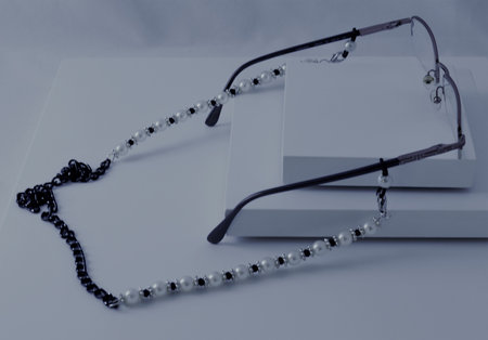 Necklace made for eyeglasses chain, sunglasses chain, adorned with beads and crystals.の写真素材