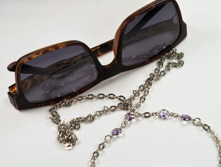 Necklace made for eyeglasses chain, sunglasses chain, adorned with beads and crystals.の写真素材