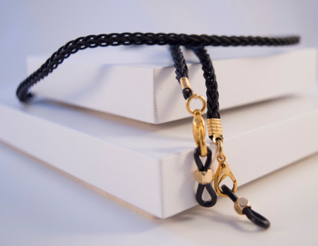 Necklace made for eyeglasses chain, sunglasses chain, adorned with beads and crystals.の写真素材