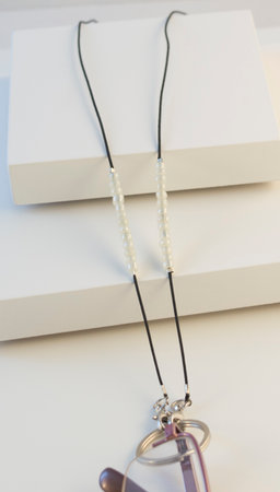 Necklace made for eyeglasses chain, sunglasses chain, adorned with beads and crystals.の写真素材