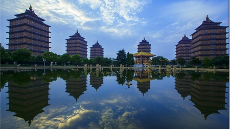 Buildings and reflection at Huaxi, Chinaのeditorial素材