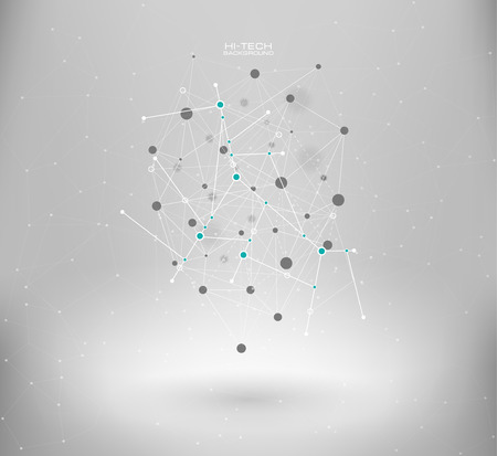 Wireframe mesh polygonal element. Abstract form with connected lines and dots. infographic elements. Vector science Polygonal background. Futuristic HUD background.のイラスト素材
