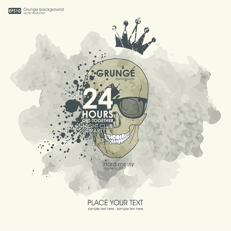 Background for poster in grunge style with skull crown. Grunge print for t-shirt. Abstract Texture background.のイラスト素材