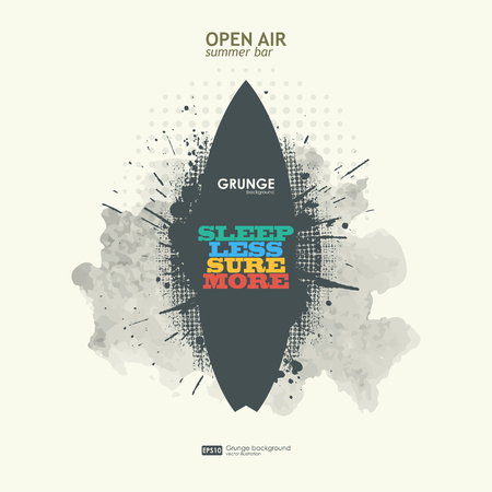 Abstract grunge background poster for openair party. T-shirt surfboard graphic design. Grunge poster vector background. Dirt texture. Grunge banner with an inky dribble strip with copy space.のイラスト素材