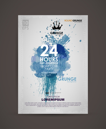 Vector template poster with watercolor paint abstract background. Grunge banner with an inky dribble strip with copy space. Abstract background for party. Grunge print for t-shirt.のイラスト素材