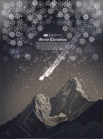 mountains in night with snow. Mountain landscape, nature background. shooting star in christmasのイラスト素材