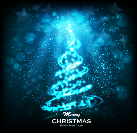 Shining Christmas tree. Glittering stars on bokeh background. ?elebratory salute - festive fireworks. Elegant Christmas background. Abstract Winter background. Christmas abstract bokehのイラスト素材