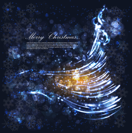 Shining Christmas tree. Glittering stars on bokeh background. ?elebratory salute - festive fireworks. Elegant Christmas background. Abstract Winter background. Christmas abstract bokehのイラスト素材