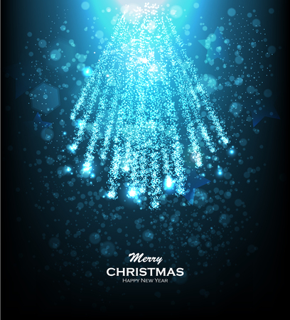 Glittering stars on bokeh background. Shooting stars, shining powder. Blue glittering bokeh stars dust. Elegant Christmas background. Festive fireworksのイラスト素材