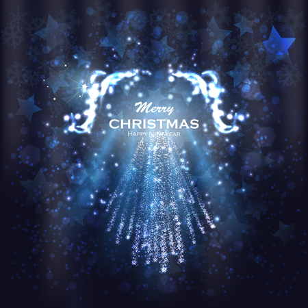 Festive firework rockets bursting in big sparkling star balls poster with dark background abstract vector illustrationのイラスト素材