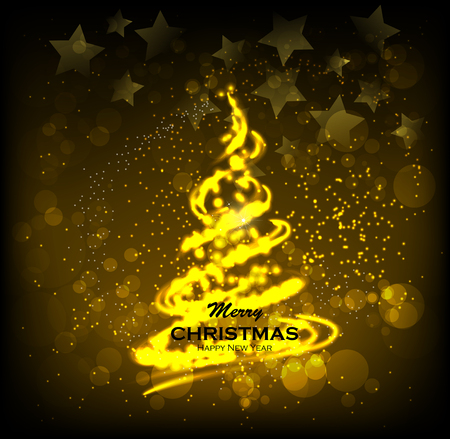 Shining Christmas tree. Glittering stars on bokeh background.のイラスト素材