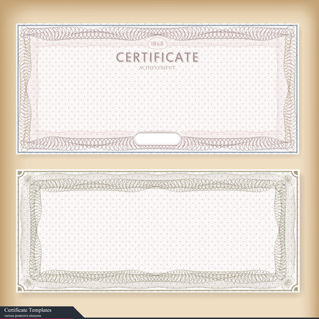 Vintage certificate template with watermark. Ornate gift certificate with watermark. Vintage style, design. Vector illustration. detailed vintage certificate template with guilloche border and sealのイラスト素材