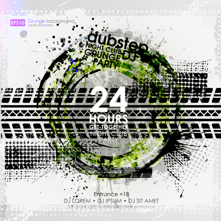 Template grunge poster for party. Grunge banner with an inky dribble strip with copy space. Vector illustrationのイラスト素材